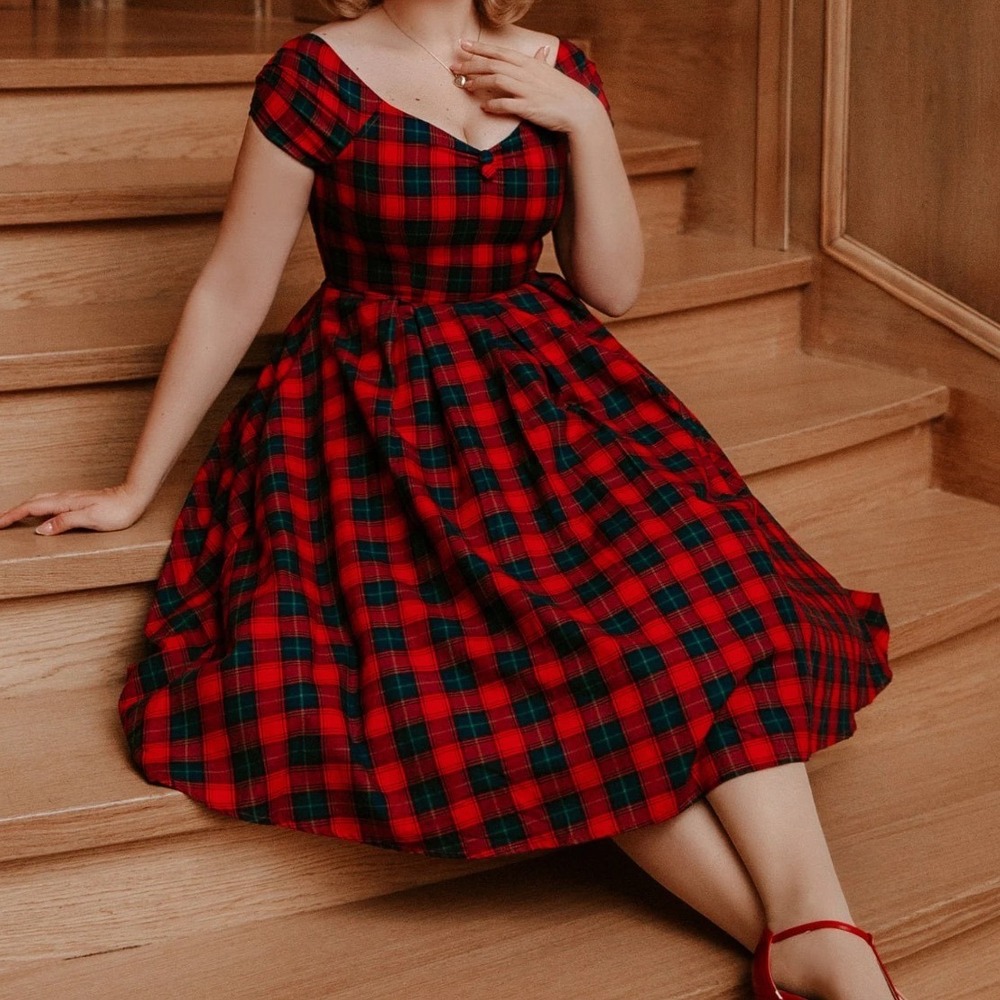 Dolly and Dotty Plaid tartan Retro Rockabilly Fit and Flare swing Dress 16 NWT
